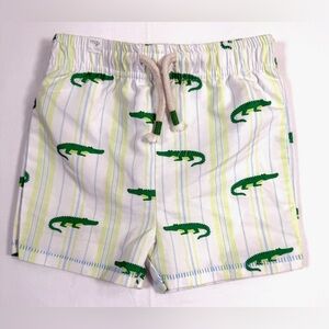 MUDPIE Baby Boys' Striped Alligator Print Elastic Waistband Swim Trunks Size XS